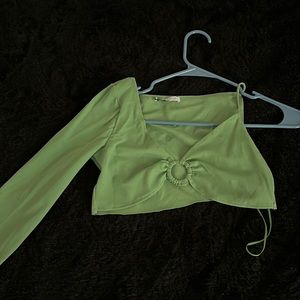 Zara Single Sleeved Green Crop Top